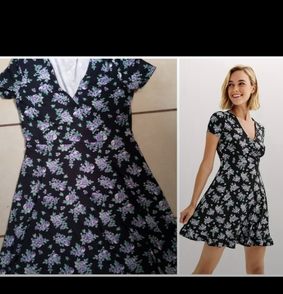 SO Black and Purple Floral Midi Dress
